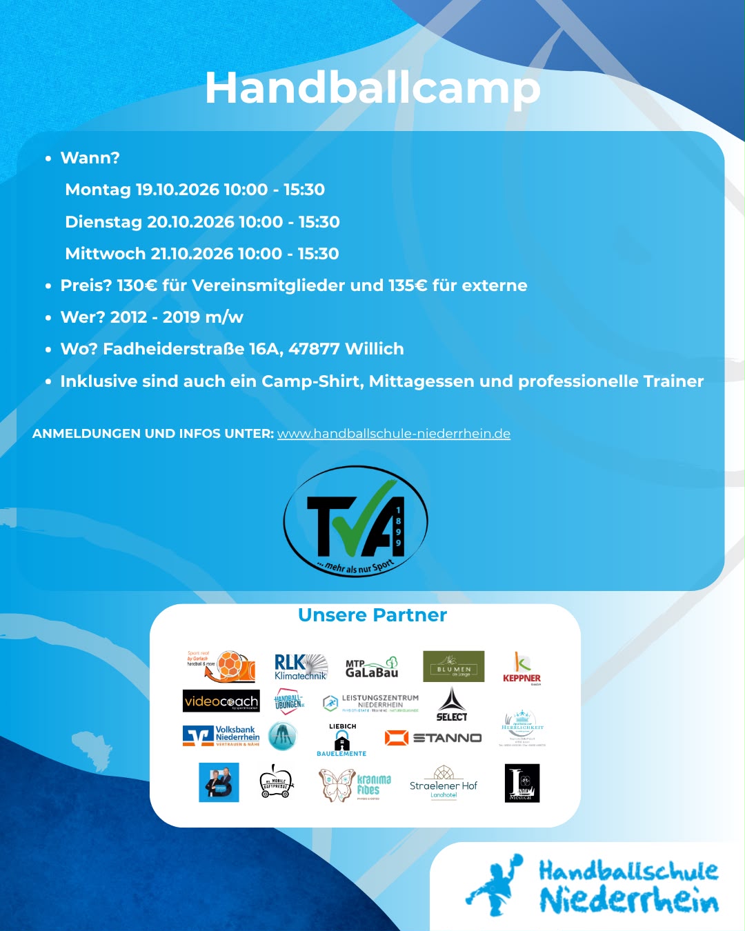 Herbsthandballcamp in Kooperation mit dem TV Anrath vom 19.10.2026 bis 21.10.2026